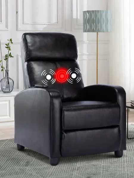 [DealsForYouDays] EBELLO PU Leather Massage Recliner Chair Winback Recliner Chairs, Modern Padded Seat Reclining Chair Single Sofa for Living Room, Adjustable Home Theater Seating Office Black