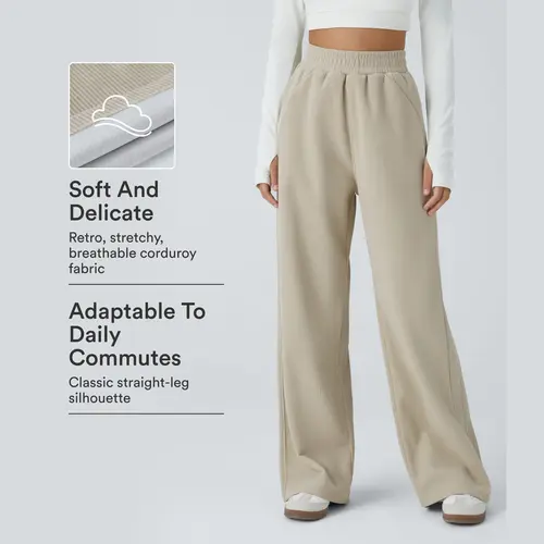 Halara High Waisted Pocket Straight Leg Mop Corduroy Casual Pants #BackToSchool