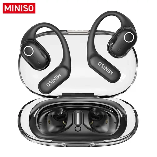MINISO M63 Plastic On-Ear Open Ear True Wireless Electronic Earbud Headset - Bluetooth Headphones, 20KHz HIFI Audio, Low Latency Gaming, IPX5 Sweatproof, Touch Control, Built-in Mic, Metal Accents, Comfortable Fit, Universal Mobile Compatibility