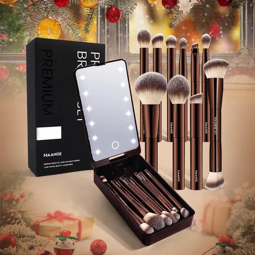 Professional Soft Makeup Brush Set with Led Light Storage Box, Beauty Brush Set, Aluminum Cosmetic Brush with Comfortable Grip, Face Makeup Brushes, Brush Combo, Makeup Accessories for Women & Girls