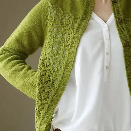 Women's Plain Hollow Out Button Front Cardigan, Chic Fitted Long Sleeve Round Neck Cardigan for Spring & Fall, Women's Knit Clothing for Daily Wear, Knitwear, Casual Comfy Top