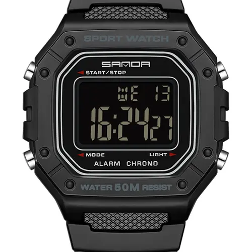 Men's Sporty Waterproof Wrist Watch with LED Digital Display, Rectangular Dial Quartz Movement Watch with Resin Case, Luminous Waterproof Watch, Waterproof Quartz Wristwatch