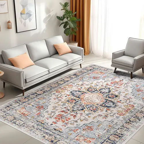 BESTSWEETIE | Washable Rugs Vintage Area Rugs Boho Rugs for Living Room Carpet for Bedroom Living Room Kitchen Distressed Indoor No Pile Anti-skid Non-slip for Home Decor Decorative Floor Mat, Back to School