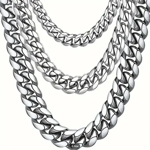 Stainless Steel 3/5/7/8/9/11 mm Curb Cuban Link Necklace Chain for Men & Women, 18" to 30" Lengths Available, Unisex Casual Style, Silver Color