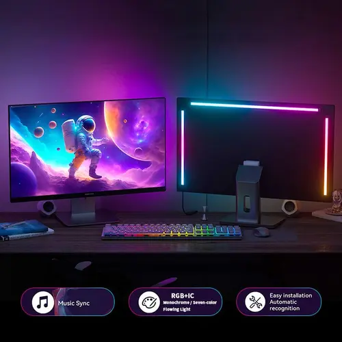 PC Monitor RGB-IC LED Strip Light with Sound Sync Effect, Smart Atmosphere Lamp for Gaming, Rgb ambient lighting, Adjustable-Brightness Wall-Mounted Color-Changing LED Strips, Illuminating Led, Rgb Lights, Easy Installation Automatic Recognition