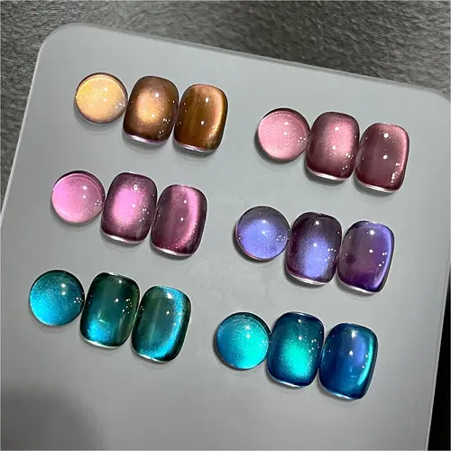 GAOY Glitter Cat Eye Gel Nail Polish 6 Colors with Magnet, Aurora Borealis | UV Lamp Required, Blue Purple, Colorful Galaxy Holographic, Nail Art DIY at Home, Salon Gel Manicure Pedicure, Gift for Women