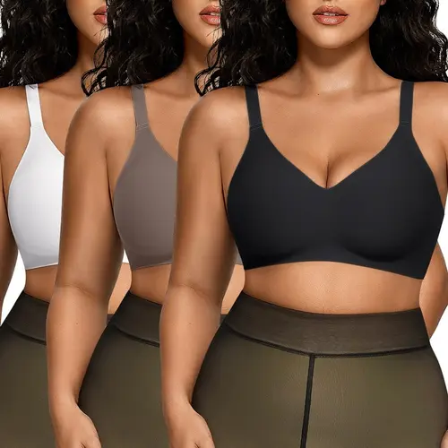 Vertvie 3pcs Jelly Bras for Women No Underwire Bra Wireless Seamless Full Coverage Bralettes Convertible T Shirt Bras sport bra