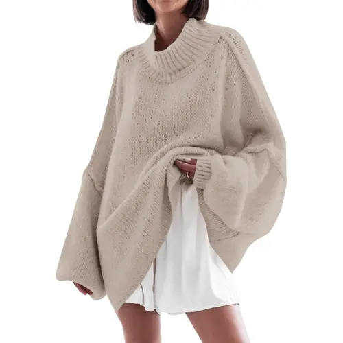 Imily Bela【Oversized】Womens Sweaters Mock Neck Batwing Long Sleeve Fall Trendy Ribbed Knit Casual Tunic Sweater