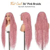 #Pink 36" Full Lace Bohemian Knotless Boho Box Braided Wig – Barbie Pink SuperNova, Lightweight, Breathable, Natural Look, Long-Lasting & Easy to Maintain Knotless Boho Wig Glueless Lace Wig