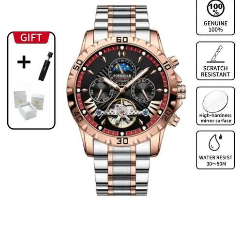 Men's Business Fashion Analog Mechanical Watch, Fashion Waterproof Luminous Date Watch for Party, Daily Decor, Exquisite Watch for Birthday Gift with Box, Waterproof Wristwatch, Analog Watches, Stainless Steel Wristwatch