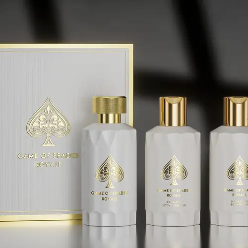 Game of Spades Royale 4 pcs Gift Set by Jo Milano Paris (parfum 3.4 oz., Aromatic Body cleanser 3.4 oz., Hydrating body cream 3.4 oz. & Atomizer)