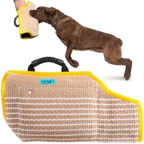 YES4QUALITY Jute Dog Bite Sleeve, 20x12in Chew-Tear Resistant Padded Arm Gear for Medium-Large Dogs, Closed End with Soft Handles for Maximum Control, 20X12 Inches