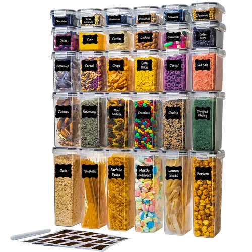 30-Pack Reusable Airtight Food Storage Containers Set with Lids - BPA-Free Food-Safe Organized Storage Jars, 0.52L Multi-Size Stackable Varied Volumes for Kitchen & Pantry Organization (Fits Pasta, Utensils), Organized Food Storage, Airtight Jars