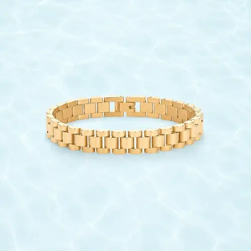 PAVOI Waterproof Watch Strap Chain Bracelet for Women - 14K Gold Plated Two Toned Chunky Link Bracelet - Stainless Steel Mixed Metals Statement Gold Jewelry