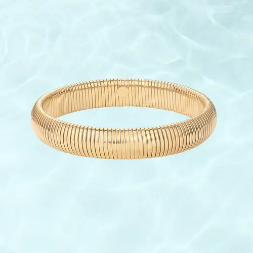 PAVOI Waterproof Chunky Stretch Bracelet for Women - 14K Gold Plated Cobra Statement Bracelets - Stainless Steel Flexible Bracelet - Trendy Gold Jewelry Gifts