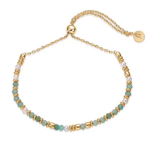 PAVOI 14K Yellow Gold Plated Women's Beaded Gemstones Adjustable Slider Bracelets