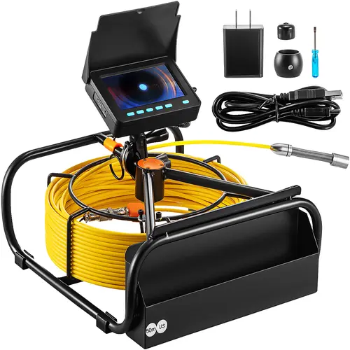VEVOR Clogged Pipe Drain Camera with Monitor & Reel, 4.3" LCD (Makes Viewing Easy), 164ft Cable, IP68 Waterproof Borescope (-20°C to 60°C), Rechargeable Handy Endoscope with DVR Record, LED Lights, SD Card Enabled for Home Plumbing (Father's Day Gift)