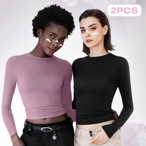 PUMIEY Women's Minimalist Longsleeves Round Neck Basic Shirt - Smoke Cloud Streetwear Top, Breathable Fabric for Summer (Live Only), Basic Tops,back to school,back to school shopping