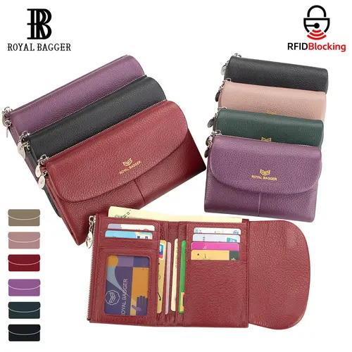 Royal Bagger Minimalist Japanese Genuine Leather Women's Foldable Trifold Card Holder - Magnetic Closure, Multi-Card Slot Organizer, Ideal Gift, Wallets for Women 2063
