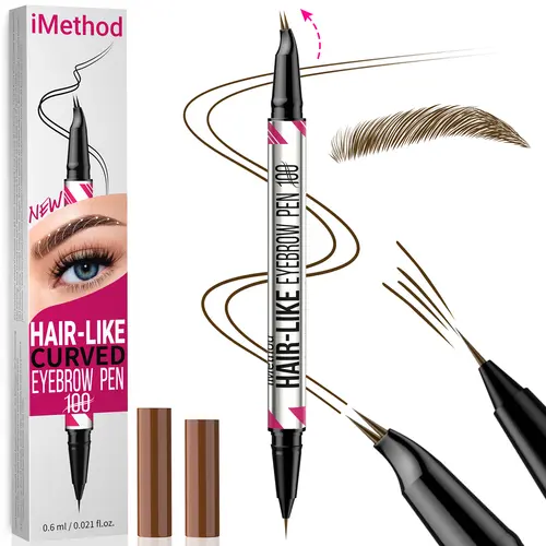 iMethod Curved Eyebrow Pen - Eyebrow Pencil Magical 2-in-1 Dual-Ended Eye Brow Pencils for Women with Fork-Tip & Precise Brush-Tip Create Natural Hair-Like Brows, Last All-Day,sunscreen