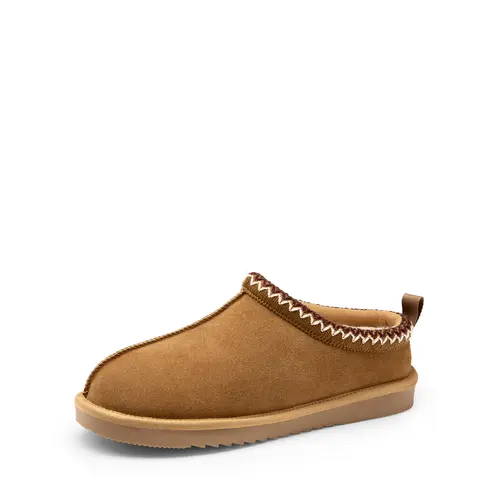 Dream Pairs [FuzzyEasy] Men's Genuine Suede Casual Slip-On Embroidered Trim Clogs - Soft Plush Footwear with Leather Nails, Memory Foam, Winter Warmth, TPR Wet Floor Grip, Indoor-Outdoor Walking Shoes