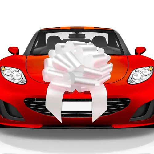 Mata1 18-Inch Large White Car Ribbon Pull Bow - Car Present Accessory, Large Size Festive Party Accessory with 20 Loops and 4 Stickers