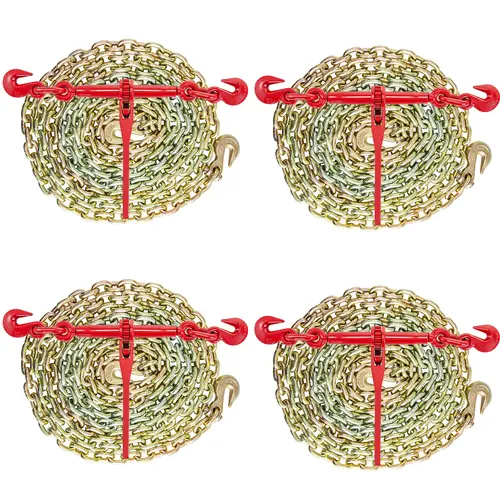 【summerfinds】VEVOR Chain and Binder Kit 3/8in-1/2in, Ratchet Load Binders 9215lbs Working Strength, Ratchet Binders and Chains, 3/8in x 10ft Chains with G70 Hooks, for Truck, Tie Down, Hauling, Towing, Heavy Duty, Cargo Trailer Straps