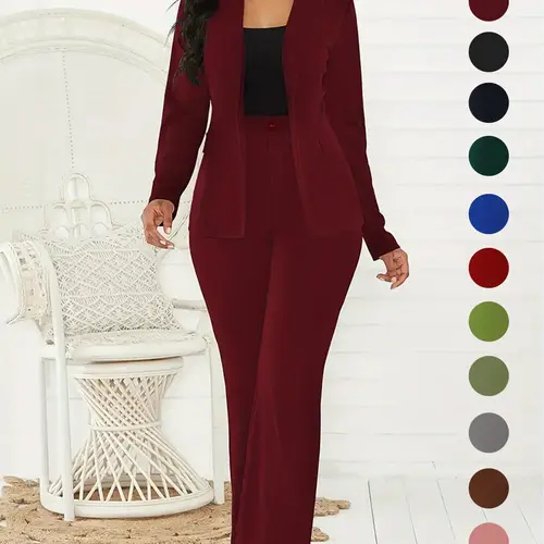 Women's Two-Piece Matching Set, Plain Button Lapel Fitted Blazer & Suit Pants, Chic Elegant Business Casual Long Sleeve Outerwear & Trousers for Daily Outdoor Wear, Women's Clothing for All Seasons, Essential Business Attire, Work Casual Blazers