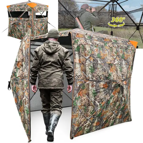 Hunting Blind 270°/360° See Through Ground Blinds with Silent Windows Carry Bag, Two Size Option Portable Hunting Tent for Deer Duck Turkey