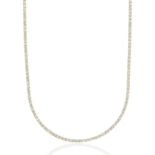GLD Micro Tennis Necklace | Yellow Gold 2mm Width 18k Gold Plated Chain with CZ Stones for Men & Women 16" to 28" Lengths Perfect Gift