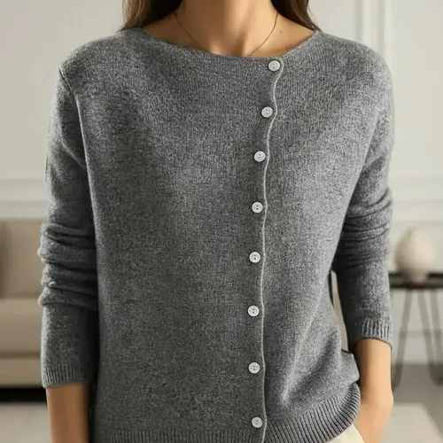 Women's Plain Button Front Cable Knit Sweater Casual Long Sleeve Round Neck Jumper Knitted for Fall & Winter, Women's Knitwear for Daily Wear