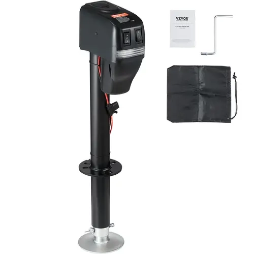 【toolupgrade】VEVOR Heavy-Duty Carbon Steel Adjustable Electric Tongue Jack, 4000 lbs Capacity, 9.84"-33.85" Lift Range, Hand Crank, 90° Rotating Installation Hole, 90° Tailgate Fit, Waterproof Sunshade Cover, Lifts RV & Utility Trailers