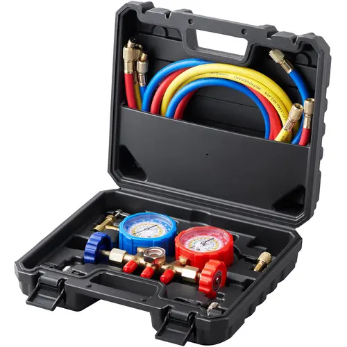 【summerfinds】VEVOR 3-Way AC Manifold Gauge Set - Heavy Duty Home Hardware Tool for R134A R22 R12 R502 Refrigerant, 5ft Hoses, Couplers, Can Tap, 1/4–1/2 Adapter for Car Auto Freon Charging & Evacuation, Ac Gauge Set, 3Way Manifold Set