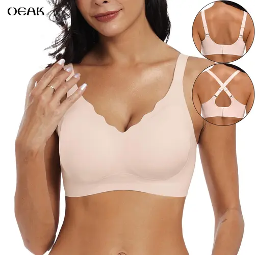 Oeak Women Seamless Soft Jelly Bra Push-Up Bralette Wireless No Underwire Comfort Full Coverage Everyday Bra Adjustable