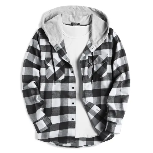 COOFANDY Men's Plaid Hoodie Flannel Shirt Jacket Long Sleeve Casual Fashion Button Shirts