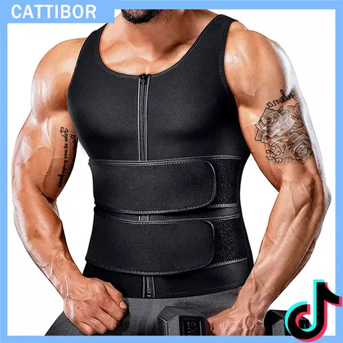 CATTIBOR Men's Neoprene Sports Sauna Vest - Sleeveless Gym Workout Clothes, Fitness Outfits, Waist Trainer Body Shaper, Waist Trimmer Belt, All-Season Menswear Undershirt for Gym Heat Training