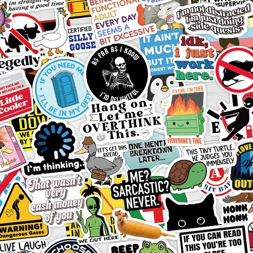 Funny Stickers Pack (100-200 PCS) - 2-3 Inch Glossy Finish Waterproof Vinyl Adhesive Decals, Humor Boost Prank Meme Labels for Laptops, Water Bottles (Office Stationery for Colleagues)
