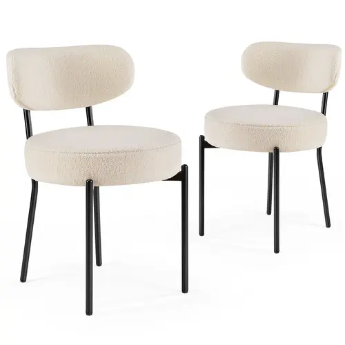 Sweet Furniture F Dining Chairs Set of 2, Boucle Upholstered Kitchen Chairs with Curved Backrest & Metal Legs, Mid Century Modern Round Dining Room Chairs for Vanity, Living Room,dorm essentials,home decor