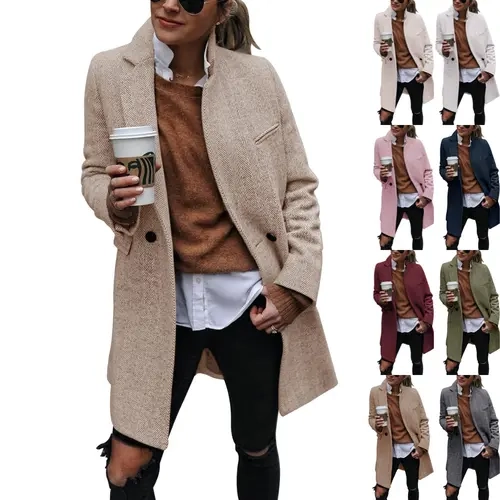 Imily Bela Women's Notch Lapel Double Breasted Trench Coat Peacoat Winter Casual Long Blazer Jacket Overcoat