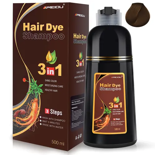 MEIDU Dark Brown Hair Dye Shampoo 3 in 1 - Can cover gray hairs, Herbal Ingredients, Contains Ginseng Extract, Natural Haircoloring