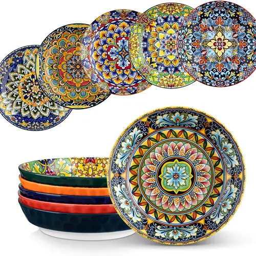 vancasso Pasta Bowls, Ceramic Salad Bowls of 6, 32 oz Large Corlorful Serving Bowls for Kitchen, Dishwasher & Microwave Safe Soup Bowls, Pasta Plates Tableware