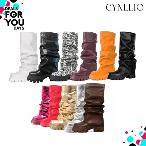 CYNLLIO Womens Knee High Boots Slouchy Fold Over Boot Platform Boots Chunky High Heels Long Boots Round Toe Dress Summer Fall Tall Boots
