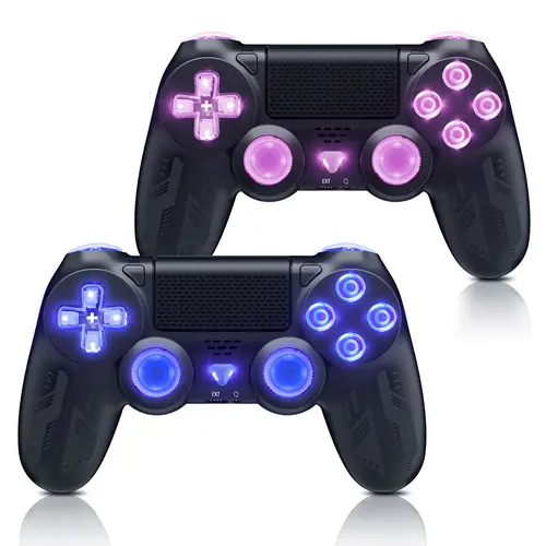 2 Pack Wireless Controller for PS4,  Playstation 4 Controller with RGB LED Button Backlight Compatible with Playstation 4 /Slim/Pro/PC Accessories Bluetooth ps4 playstation controller, Console, Cable