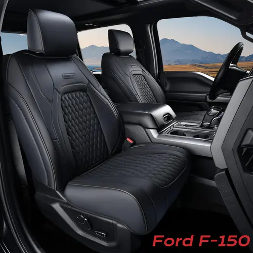 【Coverado】 Full-Set Black Waterproof Faux Leather Seat Cover - Aftermarket & Seat Covers, Car Accessories for 2015-2026 Ford F-150 & 2017-2026 F-250 F-350 F-450 Crew Cab Truck Interior Protection (F150-5)