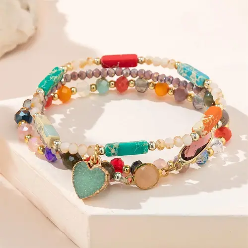 Boho Style Heart Charm Decor Beaded Bracelets, Fashionable Beaded Bracelets for Women, Beautiful Bracelets, Trendy Versatile & Exquisite Jewelry for Birthday Gift, Beaded Bracelets Set