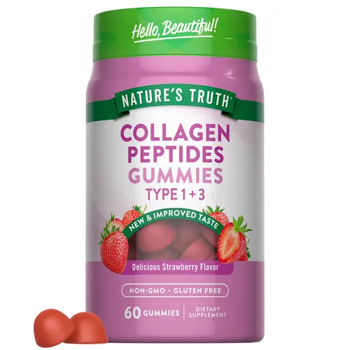 Nature's Truth Collagen Peptides Gummies - 60 Count Type 1 and 3 - Strawberry Flavor - Non-GMO & Gluten Free Supplement