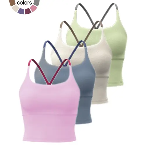 Sporty Women's Plain Criss Cross Sports Bra, Comfort and Durability Sports Crop Cami Top, Ladies Sportswear for Indoor Outdoor Wear, Gym Clothes, Workout Bras, Strappy Sports Bras, Exercise Bra, Stretch Sports Bra