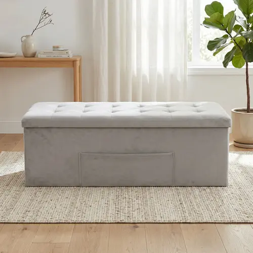 Favorer Backless Armless Tufted Upholstered Foldable Multi-Size Storage Ottoman Bench - 12"/30"/42" Sizes, Stool, Footstool with Pocket for Smalls, Living Room Home Decor & Organizer