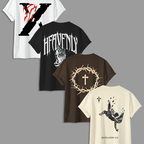 Men's Letter & Cross Graphic Print Round Neck Casual Style Tee, Regular Fit Casual Street Short Sleeve Jersey T-shirt for Summer, Men's Top for Daily Wear