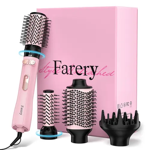 Farery 4-in-1 Rotating Hair Dryer Brush Set with Interchangeable 1.25" & 2" Rotatable Brushes, Oval Volumizer, and Diffuser